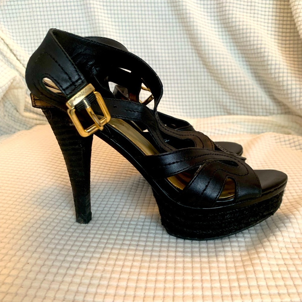 Fergie Size 8 Black Platform Sandal with 4” Heel